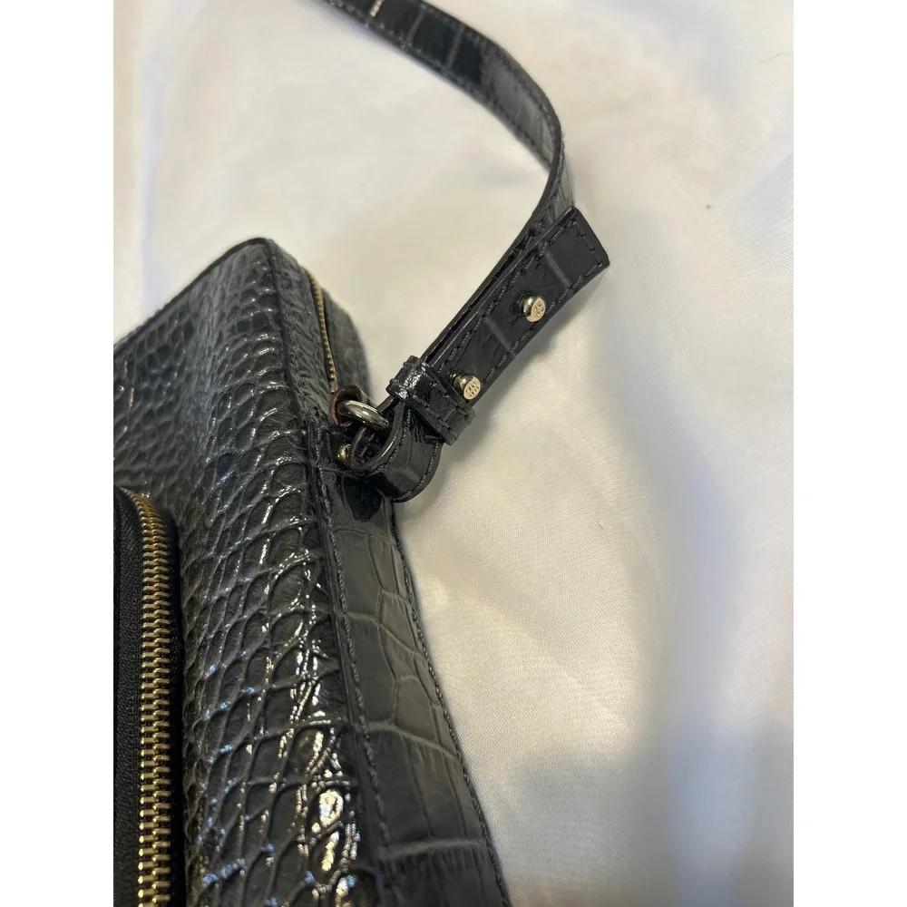 KATE SPADE NY Charcoal Croco Embossed Patent Leather Padded Laptop Tote Bag NWOT